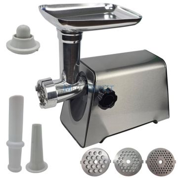 Masina de tocat carne, electrica, 2800W, Functie Reverse, 3 site incluse, Accesoriu carnati, Accesoriu chiftele, Inox