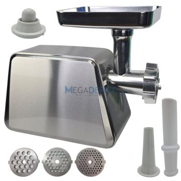 Masina de tocat carne, electrica, 4000W, Functie Reverse, 3 site incluse, Accesoriu carnati, Accesoriu chiftele, Inox