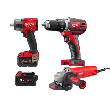 Pachet promotional Milwaukee Big Red, cheie de impact M18, polizor unghiular, masina de gaurit, acumulator M18, 4933478450-BIGRED