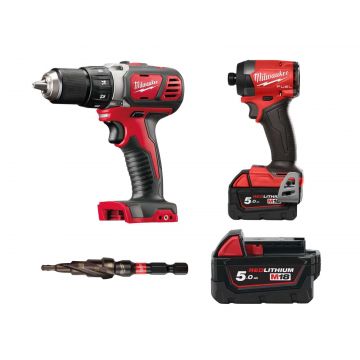 Pachet promotional Milwaukee Big Red, masina de gaurit compacta, masina de insurubat, burghiu, acumulator M18 B5, 4933443530-BIGRED