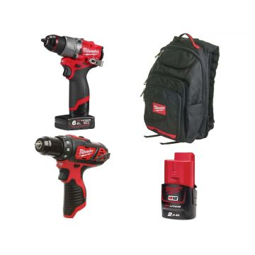 Pachet promotional Milwaukee Big Red, masina gaurit cu percutie, masina gaurit subcompacta, rucsac, acumulator M12, 4933479870-BIGRED