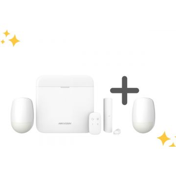 Pachet sistem de alarma si detector cu microunde wireless Hikvision AX PRO, 3G/4G, 32 partitii, 96 zone, 868MHz, DS-PWAD12-P