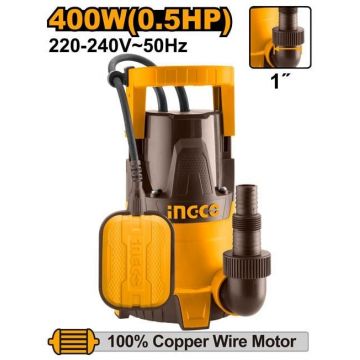 Pompa submersibila cu plutitor 400W, 117L/min, 8m, apa curata, INGCO SPC4008