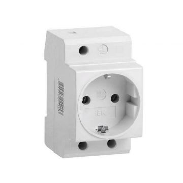 Priza 2P+E, 16A, 250V, montare pe sina DIN 35mm, IP20, 76x 45x 45mm, alb, IEK MRD10-16