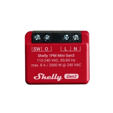 Releu inteligent 1 canal 8A, Shelly Plus 1PM MINI GEN3, 240VAC, Wi-Fi, Bluetooth