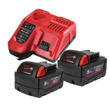 Set 2 acumulatori 5.0Ah si incarcator rapid Milwaukee M18 NRGCR-502, rezistenta la chimicale, 4932479831