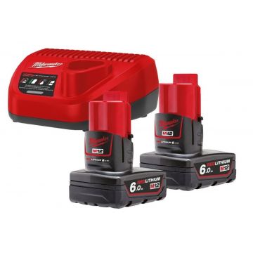 Set 2 acumulatori 6.0Ah Li-Ion si incarcator Milwaukee M12 NRG-602, 4933451903