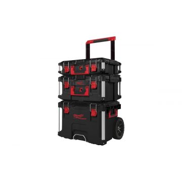 Set 3 cutii depozitare Packout Milwaukee, One Key, IP65, cleme blocare, maner transport, 4932464244