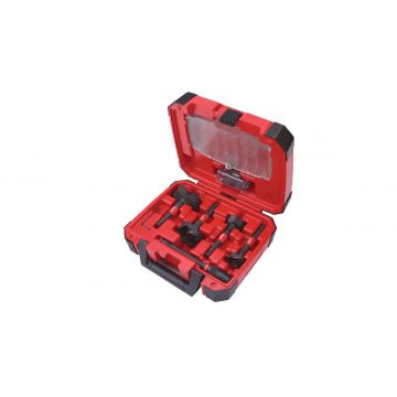 Set 5 burghie pentru freza Milwaukee, lame Switchblade, diametru 35-65mm, prelungitor Quik-Lok 140mm, 4932479503