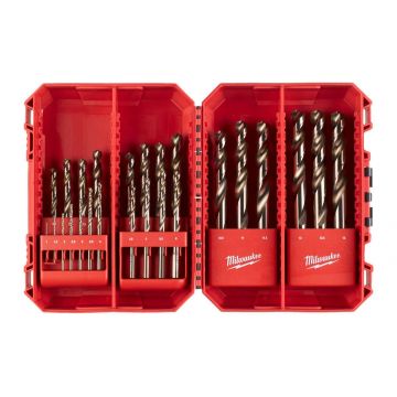 Set burghie Milwaukee HSS-G Cobalt, 25 piese, 1-13 mm, aliaj cobalt, unghi 135 grade, pentru otel inoxidabil, 4932493868