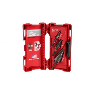 Set burghie Milwaukee, in trepte 4-12mm, 1.4-20mm, 4-30mm, 3 piese, canelura spiralata dubla, prindere Hex 1/4 inch Shockzone, 48899266