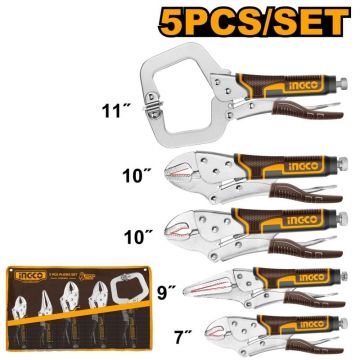 Set cleste autoblocaj 5 buc, falci curbate/drepte, C-clamp, INGCO COS23091