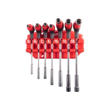 Set de chei tubulare Milwaukee, 7 piese, maner T cu suport ergonomic, 4932498704
