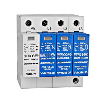 Set descarcator Schrack Vartec IS111310, T2(C), circuit 3+1, 255VAC, 20kA, IP20