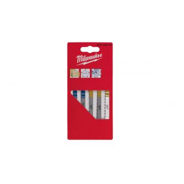 Set panze pentru fierastraie pendulare Milwaukee, 5 bucati, sistem prindere cu coada in forma de T, pentru lemn si metal, 4932345825