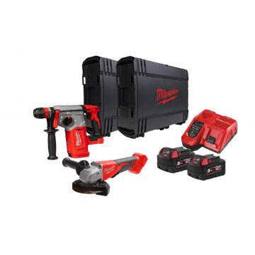 Set scule fara perii Milwaukee M18, ciocan rotopercutor si polizor unghiular, 2x acumulatori, incarcator, 4933498575 Set scule fara perii Milwaukee M18, ciocan rotopercutor si polizor unghiular, 2x acumulatori, incarcator, 4933498575