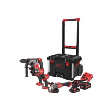 Set scule gaurire, insurubare si taiere Milwaukee M18 FPP4E-555T, 3x acumulatori M18 5.5-3Ah, incarcator M12-M18FC, cutie transport, 4933492530