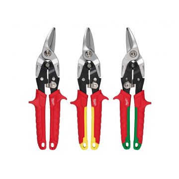 Set trei foarfeci Milwaukee, pentru tabla, taisuri zimtate pentru stanga, dreapta si taiere dreapta, maner ergonomic, 4932499020
