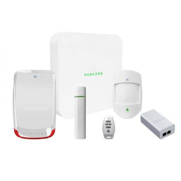 Sistem alarma wireless de exterior Paradox KIT M2, 100 zone, 868MHz, centrala hibrida, detector PIR, contact magnetic, sirena, injector, telecomanda