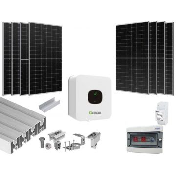 Sistem Fotovoltaic complet, 3KW, Monofazat, ON GRID, LONGI 380W, Growatt, Smart meter, Wi-Fi, accesorii prindere, KIT3KW-MONO-GR380 Sistem Fotovoltaic complet, 3KW, Monofazat, ON GRID, LONGI 380W, Growatt, Smart meter, Wi-Fi, accesorii prindere, KIT3KW-MONO-GR380