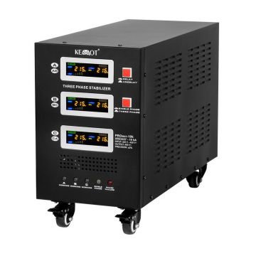 Stabilizator de tensiune cu servomotor trifazat 10000 VA, cu sigurante, roti, Kemot PROAVR-10K, URZ3437