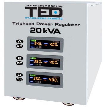 Stabilizator de tensiune pentru curent AC Trifazat cu servomotor, 20 KVA - 16000W, TED Electric TED 20K3SVC TED000118 Stabilizator de tensiune pentru curent AC Trifazat cu servomotor, 20 KVA - 16000W, TED Electric TED 20K3SVC TED000118