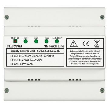 Sursa de alimentare pentru videointerfon Electra, multi-familial, 14V, carcasa ABS, montaj sina DIN, SCU.14313.ELGTL