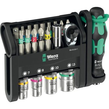 Tool-Check Modular 1, bit set black/green, 21 pieces, including 1/4 bit ratchet