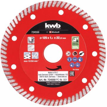 diamond cutting disc thin, O 125 x 1.4mm for cordless angle grinders with M14 bore