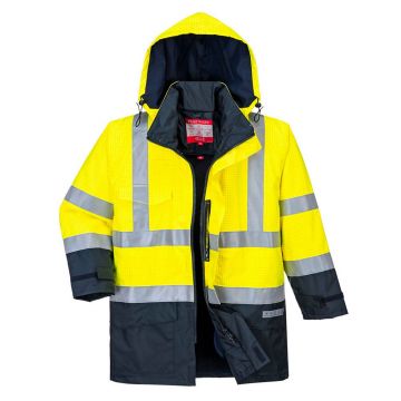 Jacheta de ploaie Bizflame HiVis Protectie Multipla Portwest model S779, marime XS, culoare Galben/Navy, fit R