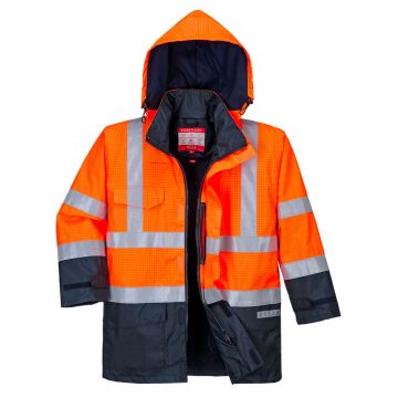 Jacheta de ploaie Bizflame HiVis Protectie Multipla Portwest model S779, marime XXXL, culoare Portocaliu/Navy, fit R