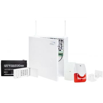 Kit alarma hibrida wireless/cablata GSM/GPRS Eldes cu detector de miscare, tastatura, acumulator si sirena, KIT38EKB3INT