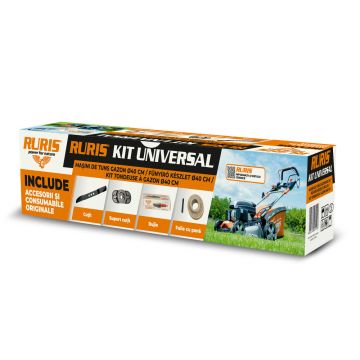 Kit Universal Masini Gazon cu Diam 40cm Ruris (Cutit, Bujie, Adaptor Universal, Adaptor Fulie, Kit Surub)