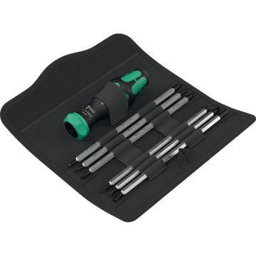 Kraftform Kompakt Vario RA, bit set black/green, 7-piece, with ratchet function