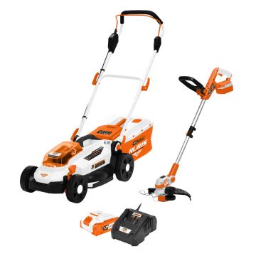 Pachet - Peluza Perfecta (Masina de Tuns Gazon Ruris rxi3324e + Trimmer Ruris 2024e + Kit Acumulator+Incarcator Ruris alfa up 2424e)