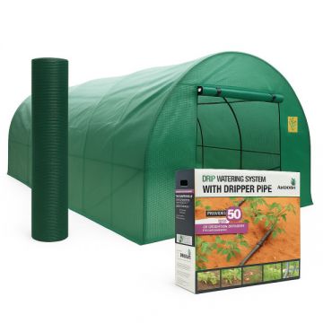 Pachet solar gradina, sera legume 10 x 3 x 2m, otel galvanizat + Plasa de umbrire 80%, 80g/mp, 2x20m, material HDPE, protectie UV + Kit sistem de irigare prin picurare, maximum 50 mp
