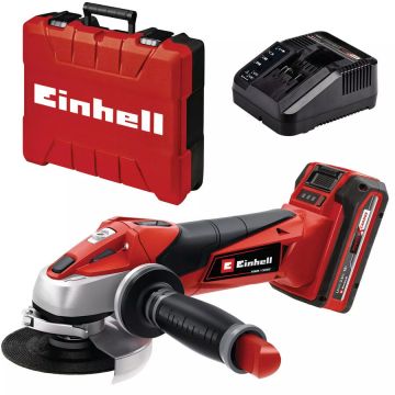 Power X-Change cordless angle grinder TE-AG 18/115 Li Kit, 18V red/black, Li-ion battery 3.0Ah, in E-Box S35