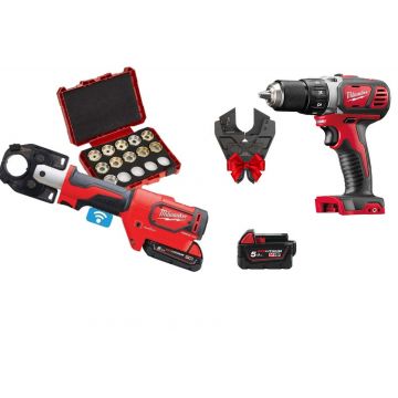 Presa hidraulica M18 Milwaukee, cu masina de gaurit + falca de taiere CADOU cu acumulator, incarcator, set bacuri sertizare, FORCE LOGIC, 4933451191-PROMO