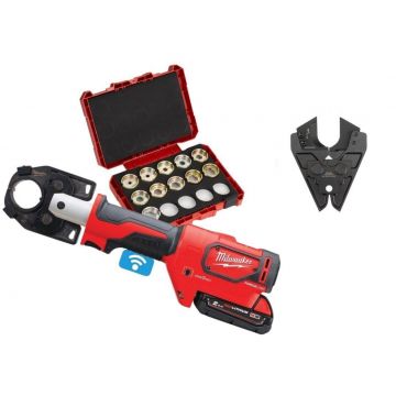 Presa hidraulica pentru cabluri 53KN M18 FORCE LOGIC Milwaukee, cu acumulator, incarcator, set bacuri sertizare si falca taiere, 4933451191-PROMO