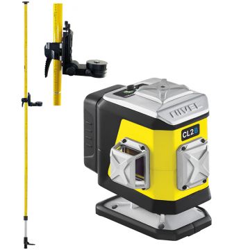 Set nivela laser cu linii 2 x 360° Nivel System CL2B SET LP36, fascicul albastru, 30/70m, acumulator 3,7 V, geanta transport, tija ancorare LP36