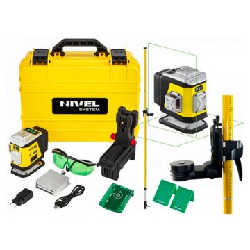Set nivela laser cu linii 2 x 360° Nivel System CL2G SET LP36, fascicul verde, 30/70m, acumulator 3,7 V, geanta transport, tija ancorare LP36