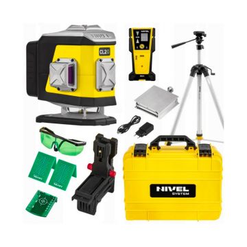 Set nivela laser cu linii 2 x 360° Nivel System CL2G_SET_SJJM1EX_CLS5, fascicul verde, 30/70m, acumulator 3,7 V, geanta transport, trepied 1,82 m, senzor CLS-5