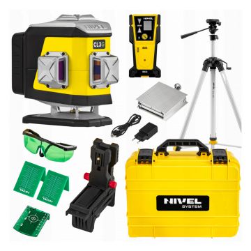 Set nivela laser cu linii 3 x 360° Nivel System CL3G SET SJJM1EX CLS5, fascicul verde, 30/70m, acumulator 3,7 V, geanta transport, trepied 1,82 m, senzor CLS-5