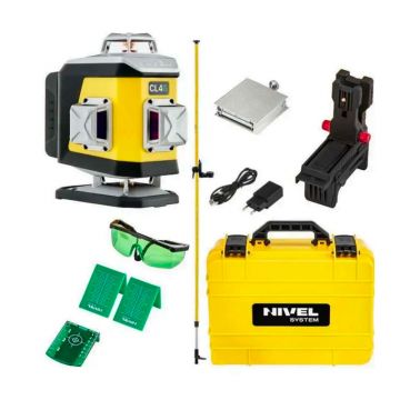 Set nivela laser cu linii 4 x 360° Nivel System CL4G_SET_LP36, fascicul verde, 30/70m, acumulator 3,7 V, geanta transport, tija ancorare LP36