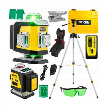 Set nivela laser cu linii 4 x 360° Nivel System CL4G SET SJJM1EX RD800, fascicul verde, 30/70m, acumulator 3,7 V, geanta transport, trepied 1,82 m, senzor RD800