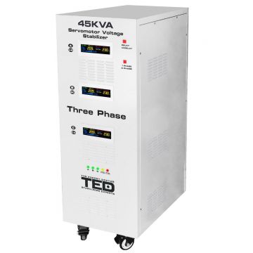 Stabilizator trifazat TED TED000170, 242-520V, 36kW, servomotor, unda sinusoidala pura, ecran LCD