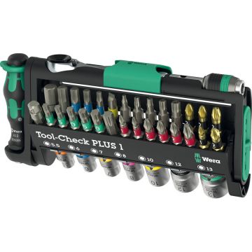 Tool-Check PLUS 1, bit set black/green, 39 pieces, including 1/4 bit ratchet