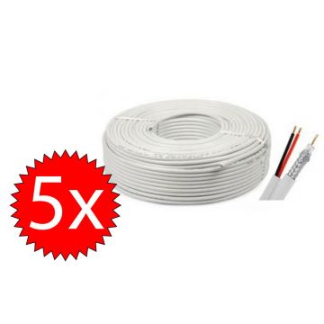 5 ROLE X Cablu coaxial CUPRU RG6 + 2X0,75 alimentare 100M Safer