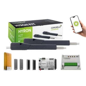 Kit automatizare porti batante Comunello Hyron 300 24V, 2x3m, 2x400kg cu unitate de control, comunicare radio si Wi-Fi, HYRON30024AC950