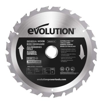 Panza circular pentru taiat lemn, pentru fierastraie circulare Evolution 185mm, Ø185 x 20 mm, 24 de dinti TCT